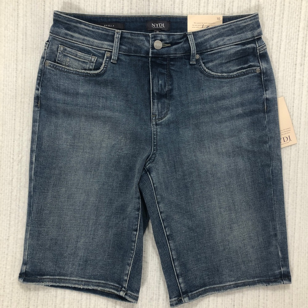 NYDJ Briella Denim Shorts Romance Wash Blue Lift Tuck Distressed 10 MATKBS8556
